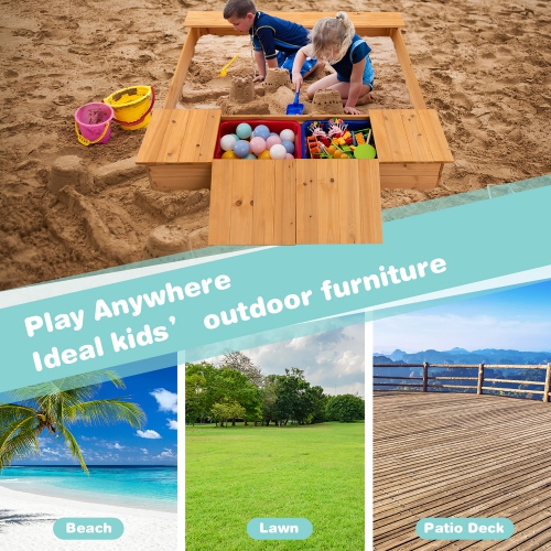 Bac à sable en bois pour enfants avec bancs et boîtes de rangement de Costway pour enfants Ensemble extérieur