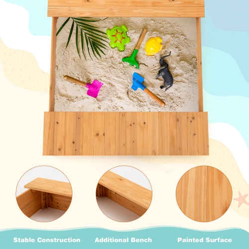 Bac à sable en bois pour enfants avec bancs et boîtes de rangement de Costway pour enfants Ensemble extérieur
