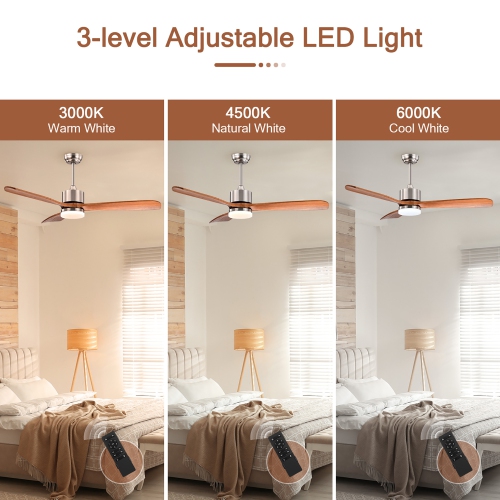 Costway 52" Ceiling Fan with LED Light Reversible Ceiling Fan w/ Adjustable Temperature