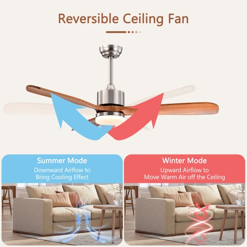 Costway 52" Ceiling Fan with LED Light Reversible Ceiling Fan w/ Adjustable Temperature