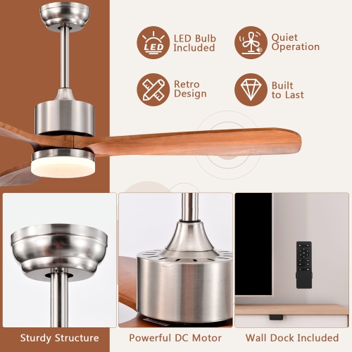 Costway 52" Ceiling Fan with LED Light Reversible Ceiling Fan w/ Adjustable Temperature