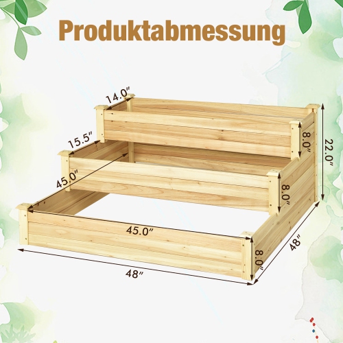 Costway 3-Tier Raised Garden Bed Wood Planter Kit for Flower Vegetable Herb 48x 48x 22in
