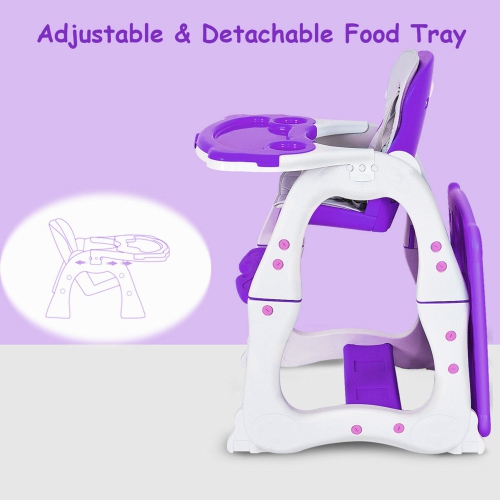 Costway 3 in 1 Baby High Chair Convertible Play Table Seat Booster Toddler Feeding Tray