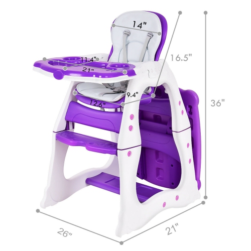 Costway 3 in 1 Baby High Chair Convertible Play Table Seat Booster Toddler Feeding Tray