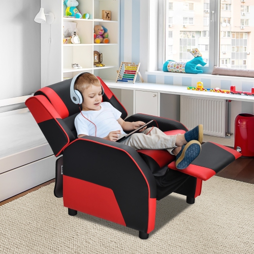 Sofa inclinable pour enfants avec appuie-tête et repose-pieds en cuir de polyuréthane de Costway
