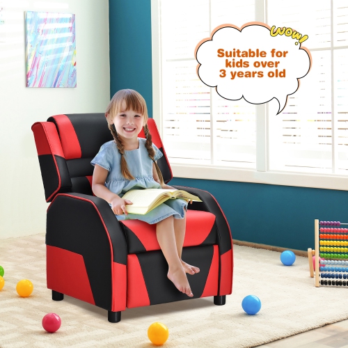 Sofa inclinable pour enfants avec appuie-tête et repose-pieds en cuir de polyuréthane de Costway
