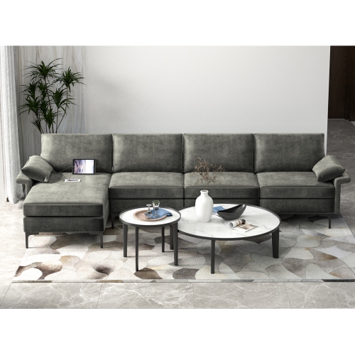 Costway Modern Modular L-shaped Sectional Sofa w/ Reversible Chaise & 2 USB Ports