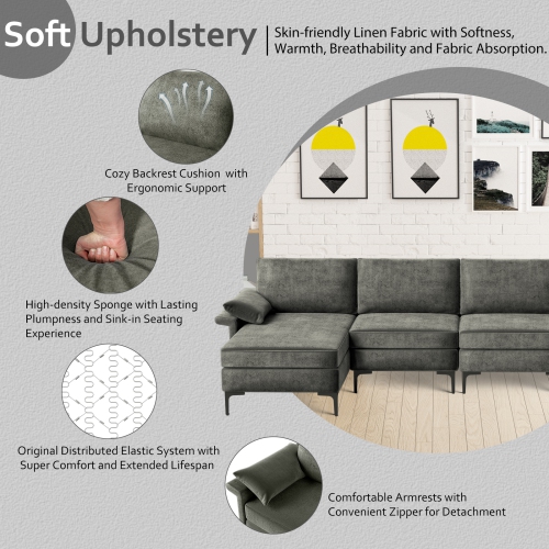 Costway Modern Modular L-shaped Sectional Sofa w/ Reversible Chaise & 2 USB Ports