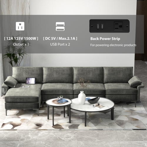 Costway Modern Modular L-shaped Sectional Sofa w/ Reversible Chaise & 2 USB Ports