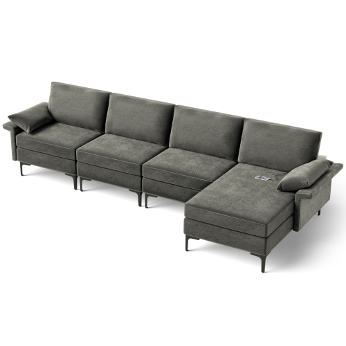 Costway Modern Modular L-shaped Sectional Sofa w/ Reversible Chaise & 2 USB Ports