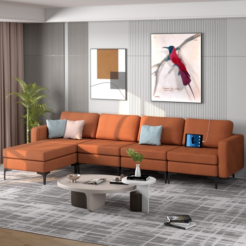 Costway Modular L-shaped Sectional Sofa w/ Reversible Chaise & 4 USB Ports