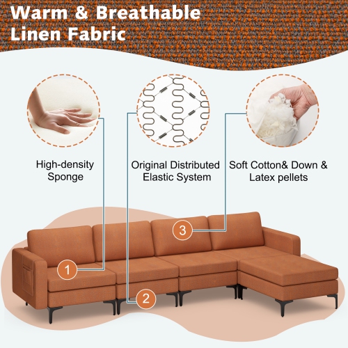 Costway Modular L-shaped Sectional Sofa w/ Reversible Chaise & 4 USB Ports