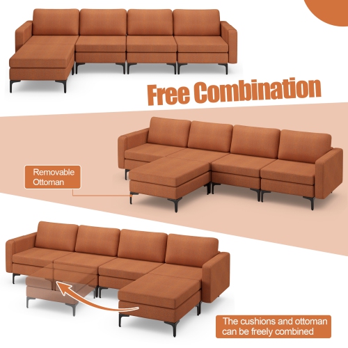 Costway Modular L-shaped Sectional Sofa w/ Reversible Chaise & 4 USB Ports