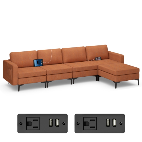 Costway Modular L-shaped Sectional Sofa w/ Reversible Chaise & 4 USB Ports