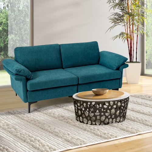 Costway Modern Loveseat Fabric 2-Seat Sofa Couch for Small Space w/ Metal Legs