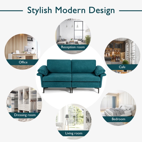 Costway Modern Loveseat Fabric 2-Seat Sofa Couch for Small Space w/ Metal Legs