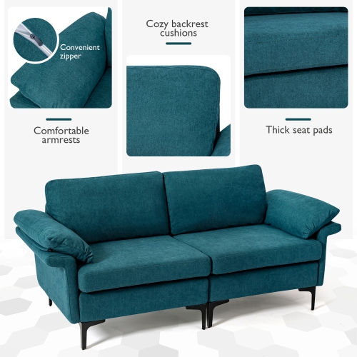 Costway Modern Loveseat Fabric 2-Seat Sofa Couch for Small Space w/ Metal Legs