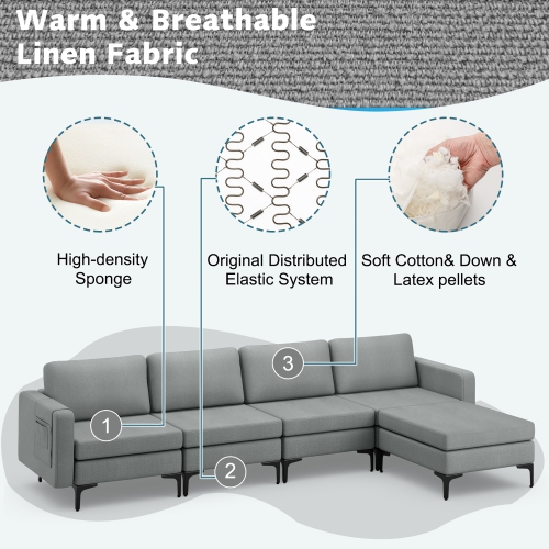 Costway Modular L-shaped Sectional Sofa w/ Reversible Chaise & 4 USB Ports
