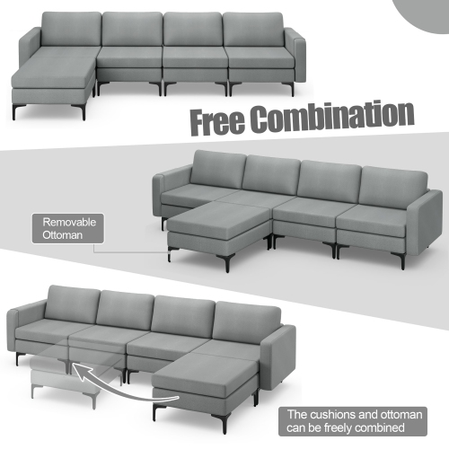 Costway Modular L-shaped Sectional Sofa w/ Reversible Chaise & 4 USB Ports
