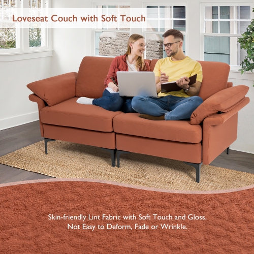 Costway Modern Loveseat Fabric 2-Seat Sofa Couch for Small Space w/Metal Legs