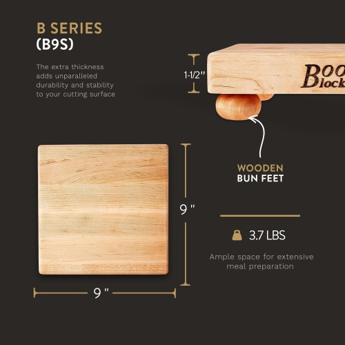 John Boos – petite planche à découper à grain en érable pour cuisine, 9 x 9 x 1,5 po