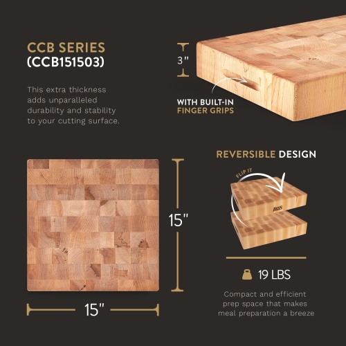 John Boos – planche à découper en bois d’érable pour cuisine, 15 x 15 x 3 po
