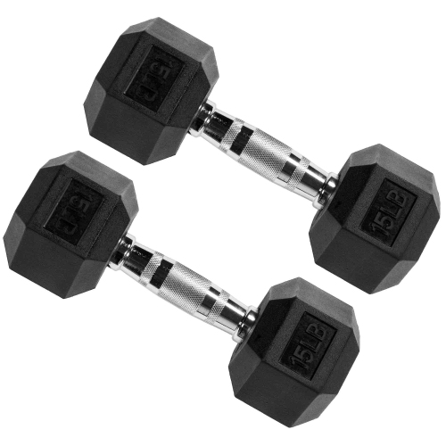SIGNATURE FITNESS  Hex Dumbbells Strength Training Workout Equipment Set, 15 Lbs