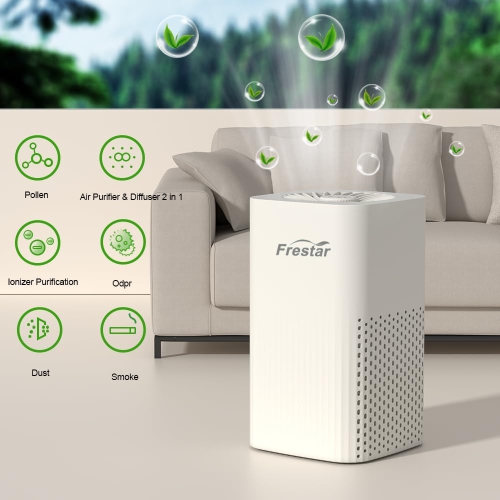 Frestar Small Air Purifier and Diffuser 2 in 1 for Office Bedroom Home, Desktop Air Purifier with HEPA Filter for Smoke, Dust, Pets, Super Quiet