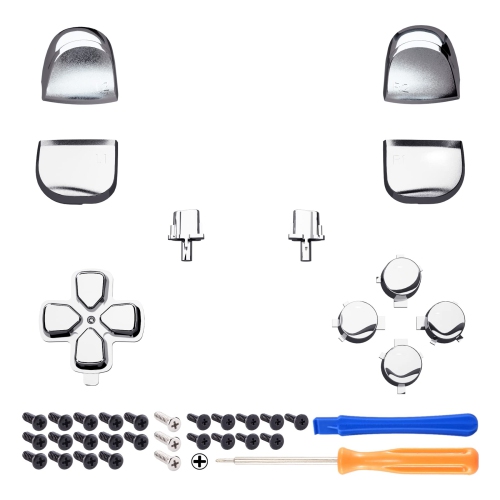 Replacement D-pad R1 L1 R2 L2 Triggers Share Options Face Buttons, Chrome Silver Full Set Buttons Compatible with ps5 Controller BDM-010 & BDM-020 -