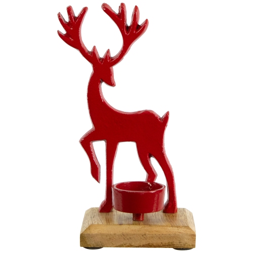 Reindeer Metal Christmas Tealight Holder - 8" - Red