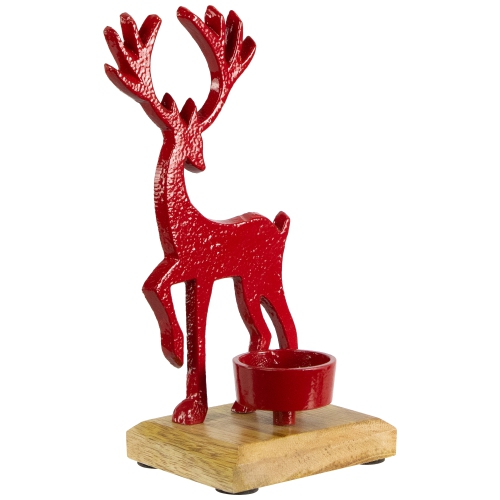 Reindeer Metal Christmas Tealight Holder - 8" - Red
