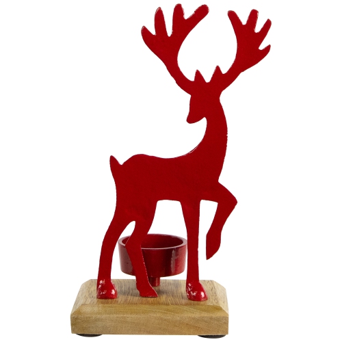 Reindeer Metal Christmas Tealight Holder - 8" - Red