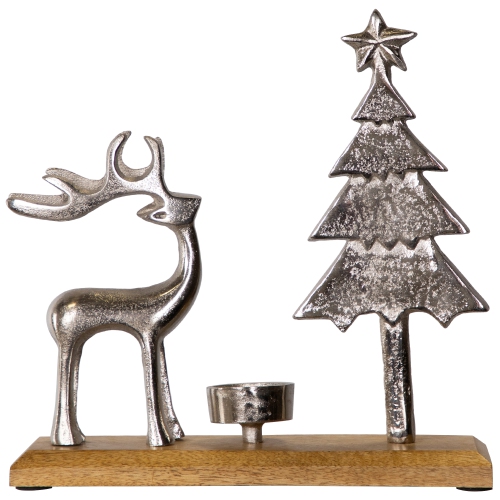 Reindeer and Tree Metal Christmas Tealight Holder - 10.5"