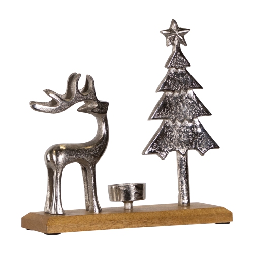 Reindeer and Tree Metal Christmas Tealight Holder - 10.5"