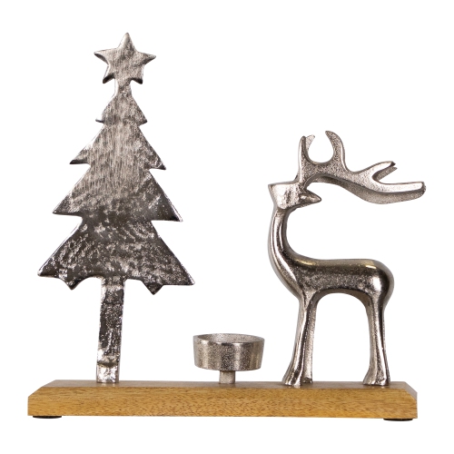 Reindeer and Tree Metal Christmas Tealight Holder - 10.5"