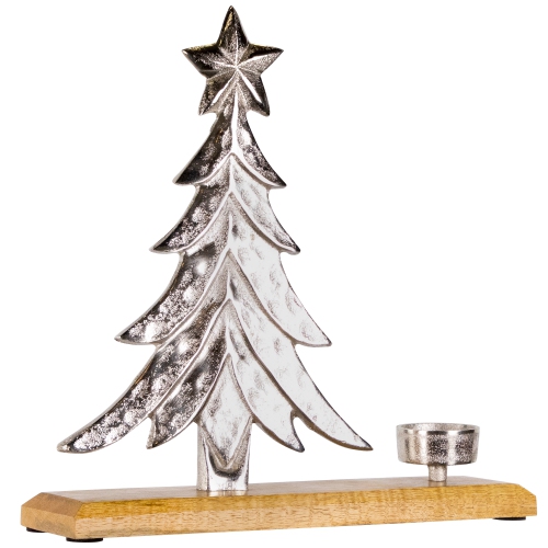 Downswept Tree with Star Topper Metal Christmas Tealight Holder - 11.5"