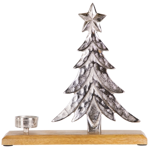 Downswept Tree with Star Topper Metal Christmas Tealight Holder - 11.5"