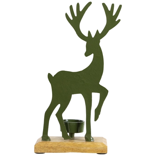 Reindeer Christmas Metal Tealight Holder - 10.5" - Green