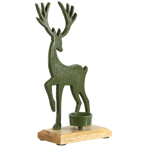 Reindeer Christmas Metal Tealight Holder - 10.5" - Green