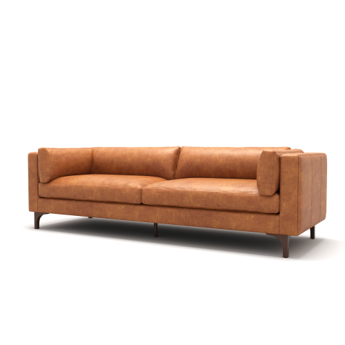 VALENCIA  Mary Top Grain Nappa Full Leather Wide Sofa, Saddle In Tan