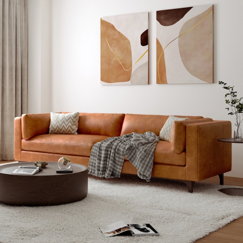 Valencia Mary Top Grain Nappa Full Leather Wide Sofa, Saddle Tan