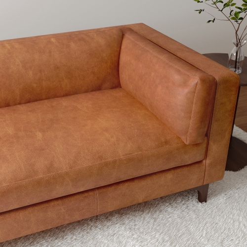 Valencia Mary Top Grain Nappa Full Leather Wide Sofa, Saddle Tan