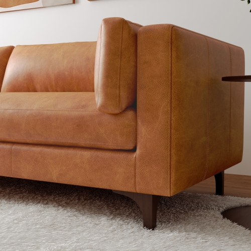 Valencia Mary Top Grain Nappa Full Leather Wide Sofa, Saddle Tan