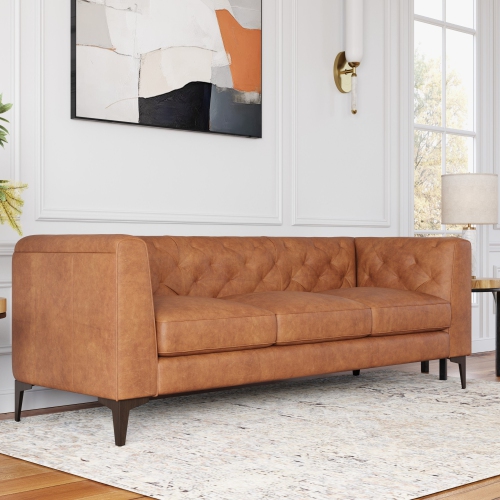 Valencia Avery Top Grain Leather Three Seats, Saddle Tan