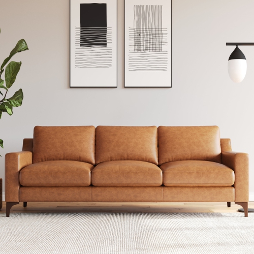 Valencia Hannah Three Seats Leather Sofa, Saddle Tan