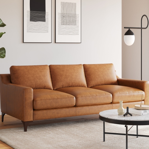 Valencia Hannah Three Seats Leather Sofa, Saddle Tan