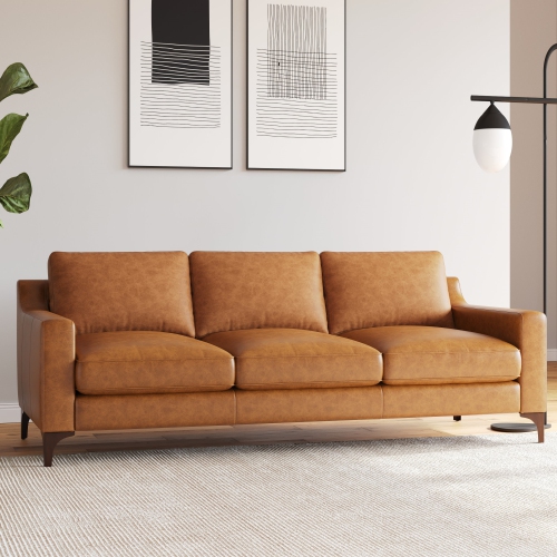 Valencia Hannah Three Seats Leather Sofa, Saddle Tan