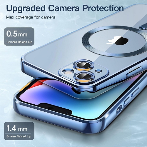 TopSave Soft Clear Case for iPhone 15 Plus 6.7-Inch, Camera Lens Full Protection, with MagSafe, Shockproof Electroplated TPU Cover, Blue