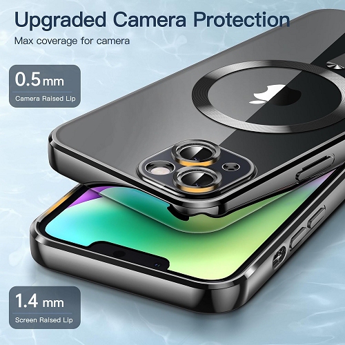 TopSave Soft Clear Case for iPhone 15 Plus 6.7-Inch, Camera Lens Full Protection, with MagSafe, Shockproof Electroplated TPU Cover, Black
