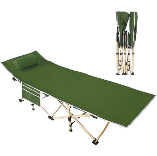 LIVEARTY Folding Camping Cot Portable Camp Bed Cots Max Load 450 Lbs for Camping Bbq Hiking Backpacking Beach Office Green